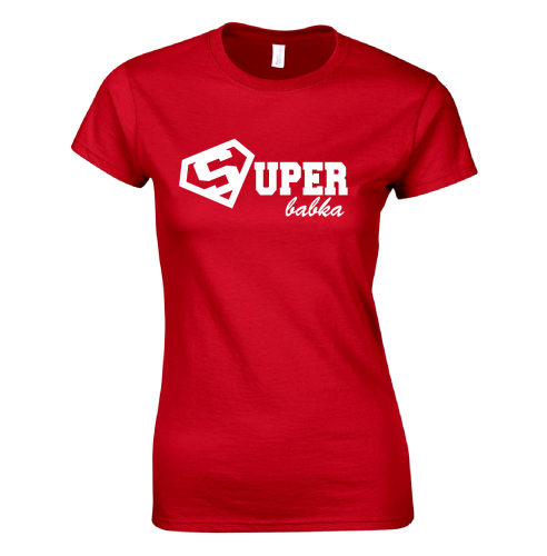 Koszulka damska SUPERBABKA dla par zakochanych dla dwojga Niej prezent pomysł walentynki rocznica z nadrukiem napisami