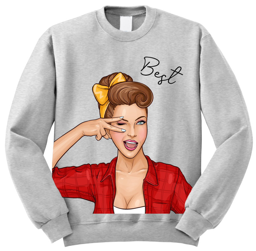 bluza dla przyjaciółek z nadrukiem BEST friends bff dziewczyna rysunek popart przyjaciółki z napisem pomysł na prezent szara.png