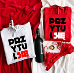 Bluza damska z kapturem PRZYTUL SIĘ dla par zakochanych dla Niej kangurka z nadrukiem hip hop skate walentynki prezent