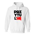 bluza męska z kapturem z nadrukiem PRZYTUL SIĘ dla par zakochanych dla niego walentynkowa prezent BIAŁA.png