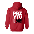 bluza męska z kapturem z nadrukiem PRZYTUL SIĘ dla par zakochanych dla niego walentynkowa prezent czerwona.png