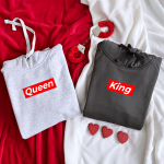 Bluzy z kapturem KING QUEEN pasek  dla par zakochanych komplet zestaw dla dwojga niej niego prezent walentynki rocznica 
