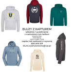 BLUZY SZKOLNE dla szkół liceum uczelni Z KAPTUREM KANGURKI z haftem nadrukiem damskie męskie