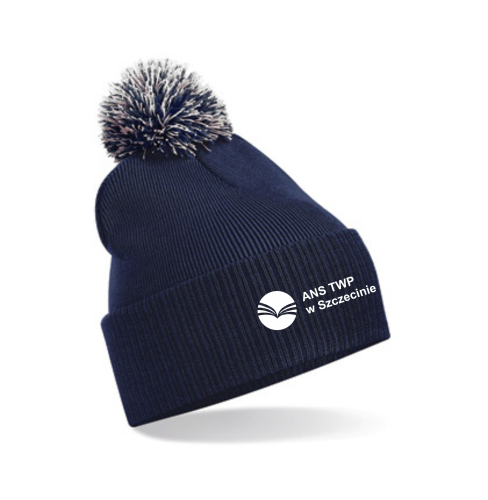 Czapka zimowa z pomponem z haftem AKADEMIA NAUK STOSOWANYCH W SZCZECINIE szkolna uczelnia