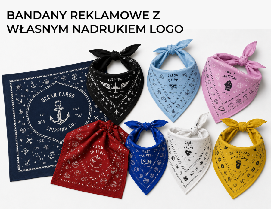 bandany bawełniane z własnym nadrukiem firmowe z logo firmy reklamowe chusty z bawełny.png