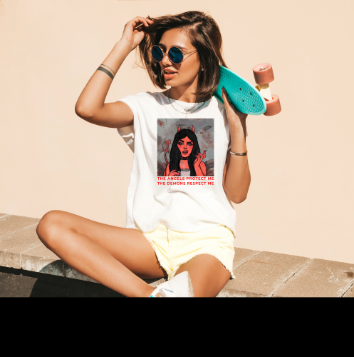 Koszulka z nadrukiem THE ANGELS PROTECT ME THE DEMONS RESPECT ME harajuku girl power unisex