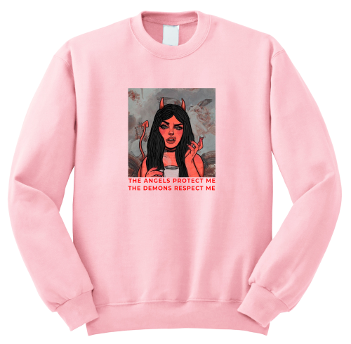 BLUZA Z NADRUKIEM THE ANGELS PROTECT ME, THE DEMONS RESPECT ME diablica girl power