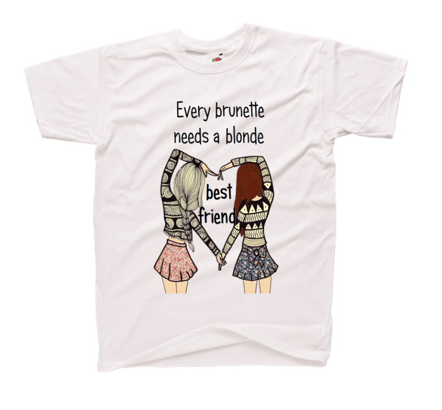 Koszulka przyjaźni  - koszulka dla przyjaciółek z nadrukiem EVERY BRUNETTE NEEDS A BLONDE BEST FRIEND -.modna damska koszulka dla przyjaciółki - pomysł na prezent