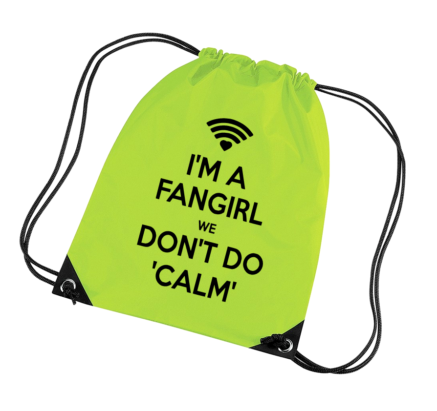 i'm a fangirl we don't do calm plecak worek z nadrukiem limonkowy.png