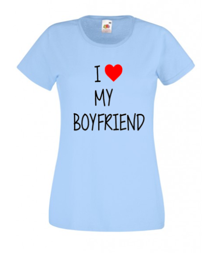 Koszulka z nadrukiem I LOVE MY BOYFRIEND krój damski dla Niej dla par zakochanych