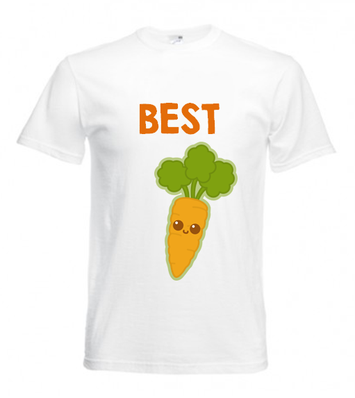 T-shirt koszulka bluzka biała z napisem BEST i nadrukiem obrazkiem rysunkiem marchewki - modna koszulka dla najlepszej przyjaciółki lub dla najlepszego przyjaciela damska i męska. 