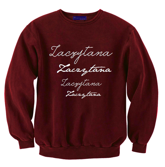 bordowa bluza damska z napisem ZACZYTANA dla fanek książek ; modna bluza dla dziewczyn z fajnym napisem ; świetny pomysł na prezent dla fanki książek i czytania